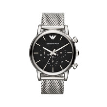 Montre chronographe Emporio Armani AR1811 pour homme - boîtier 41 mm en acier, cadran noir, bracelet maille argentée, 5 ATM