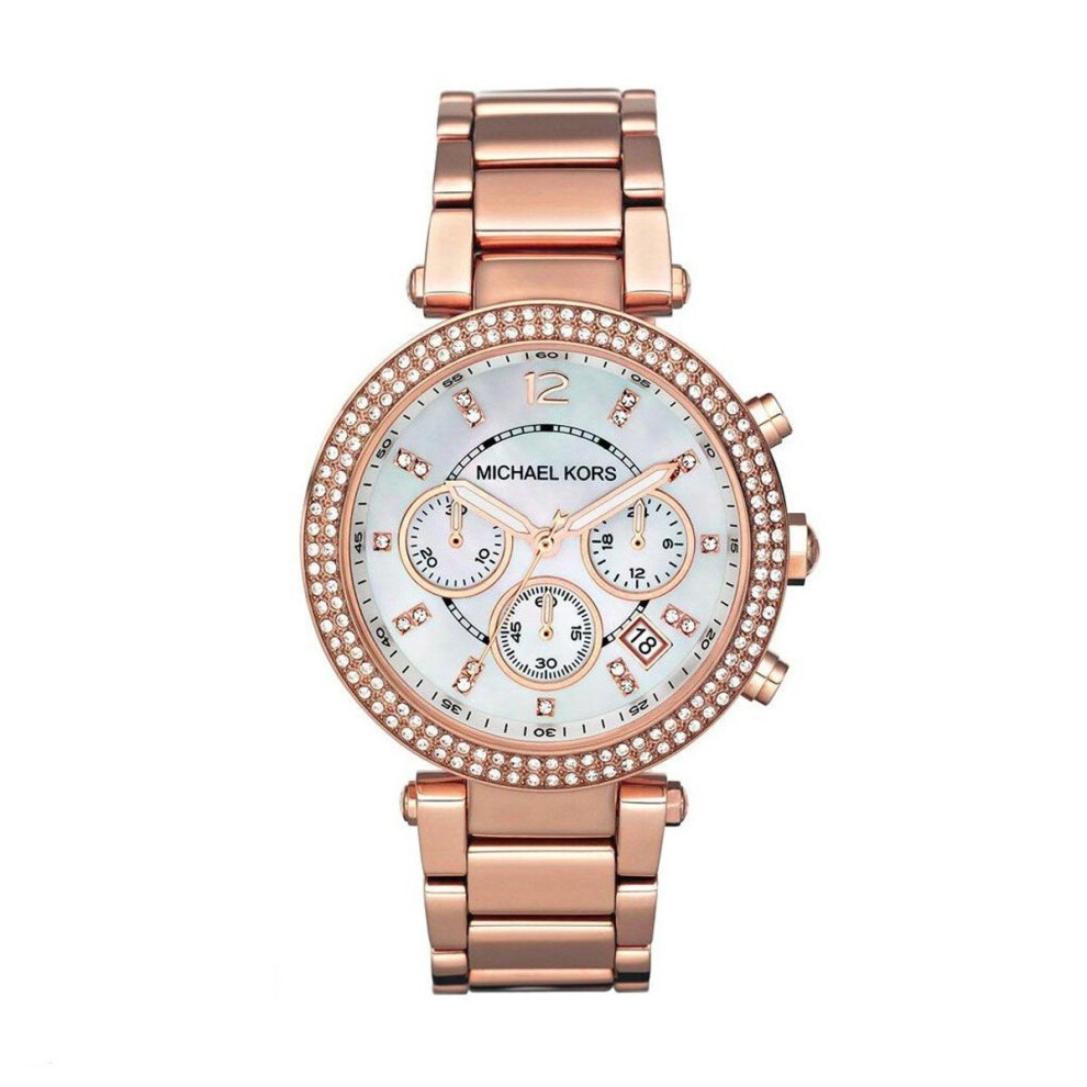 Montre femme chronographe Michael Kors Parker MK5491 - cadran nacre, boîtier 39 mm en or rose PVD