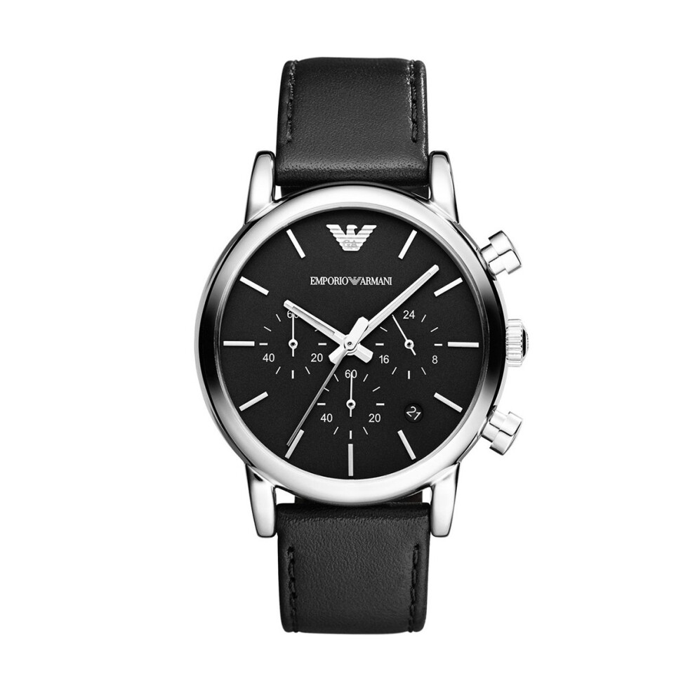 Emporio Armani AR1733 Men's Black Leather Strap Chronograph Watch