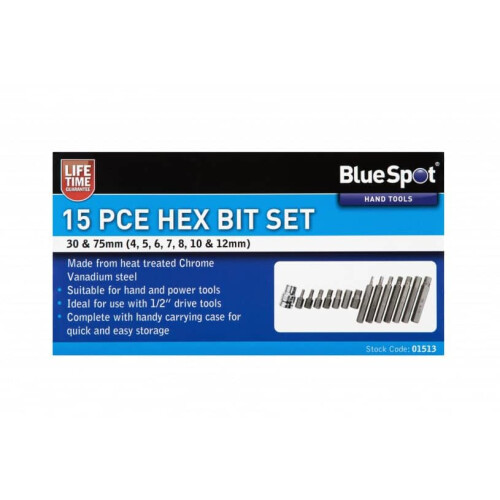 BlueSpot BlueSpot 15 Piece Hex Bit Socket Set H4 - H12 01513 2