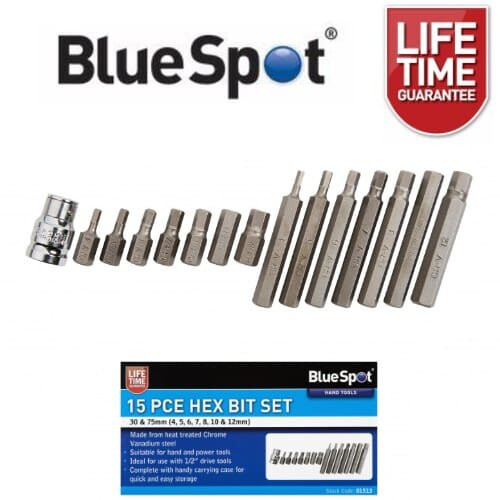 BlueSpot BlueSpot 15 Piece Hex Bit Socket Set H4 - H12 01513