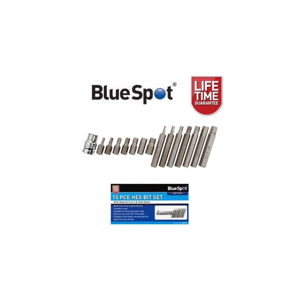 Bluespot 15 Piece Hex Bit Socket Set H4 - H12 01513