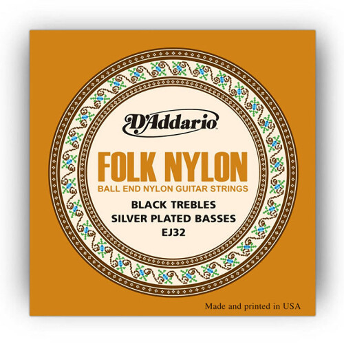 D'Addario EJ32 Folk Nylon Acoustic Strings Silver Wound/Ball End Black Trebles