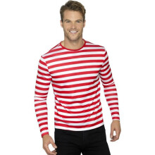 Smiffy's 46830m Stripy T-shirt (medium) - Fancy Dress Costume Red Tshirt Mens - fancy dress costume red tshirt mens adults white stripey wheres