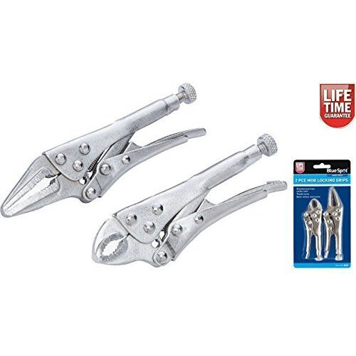 Blue Spot 6525 Mini Locking Grips, Silver, Set Of 2 Piece - Mole Long Nose - locking mole long nose adjustable pliers mini bluespot small grips 2pc