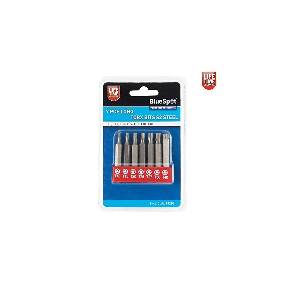 Bluespot 7pc Long Torx Star Drill Bit Set T10, T15, T20, T25, T27, T30 & T40 - -  torx long t10 t15 t20 t25 t27 t30 t40 bluespot bits 50mm set