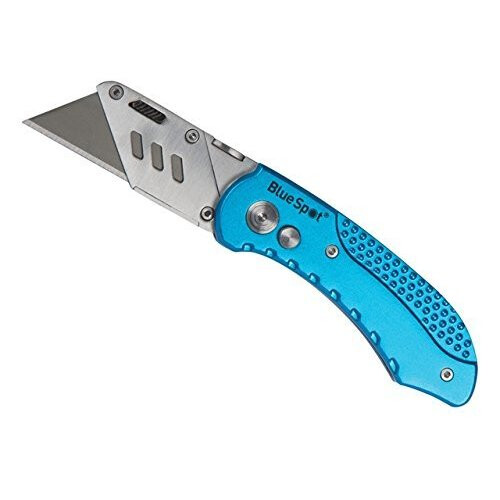 Bluespot Professional Folding Utility Knife - Stanley Lock Back Type Blue (29024) | Multi-Position Blade Slide, Blade Storage, Includes 5 Blades