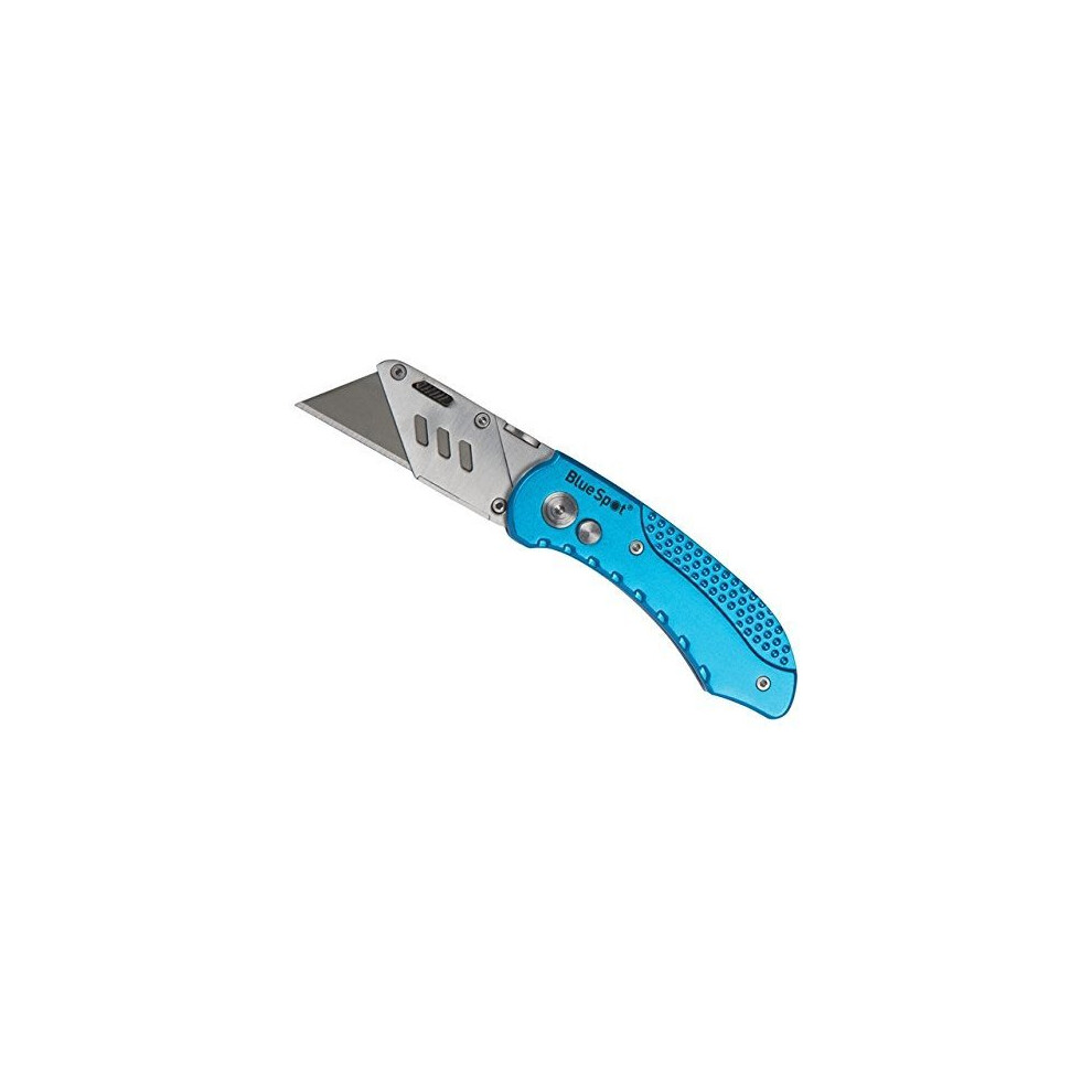 Bluespot Professional Folding Utility Knife - Stanley Lock Back Type Blue (29024) | Multi-Position Blade Slide, Blade Storage, Includes 5 Blades