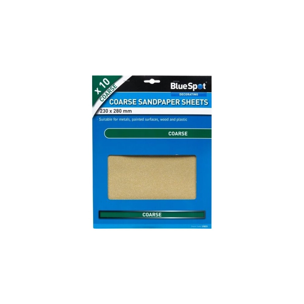Bluespot 10 Pce Coarse Sandpapers - Sandpaper Mixed Grit Sheets Pack Free Pp - Sandpaper Mixed Grit Sheets Pack 10 Free Pp Fine Medium Coarse Blue 5028734198553