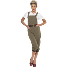 Smiffy's Women's WW2 Land Girl Costume, Top, Dungarees And Headscarf, Size: - - land girl costume ww2 fancy dress ladies 1940s army war world outfit