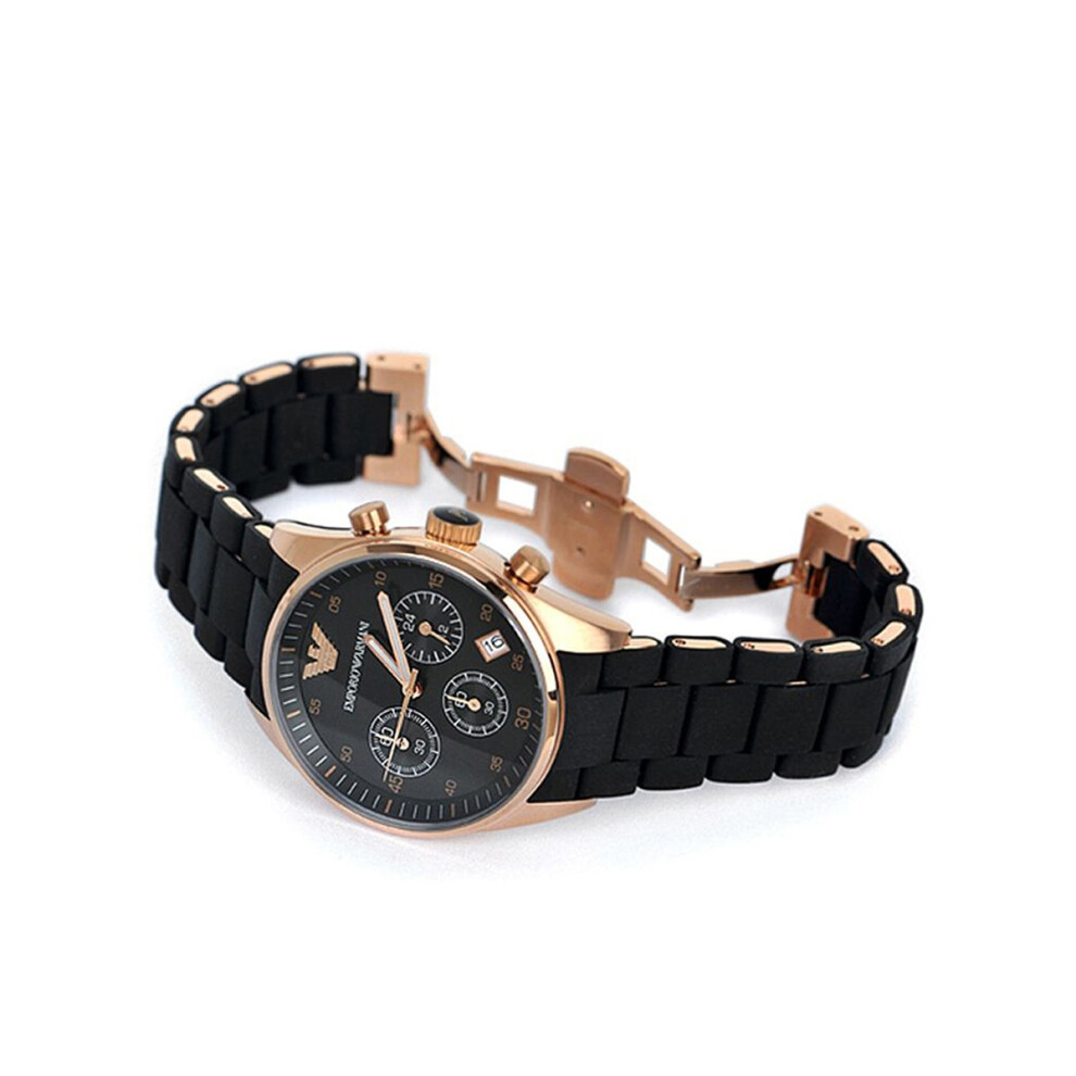 Emporio Armani Men's Chronograph Rose Gold & Black Watch AR5905 – Shop First