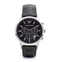 Emporio Armani AR2447 Herrenuhr aus Edelstahl mit schwarzem Lederarmband