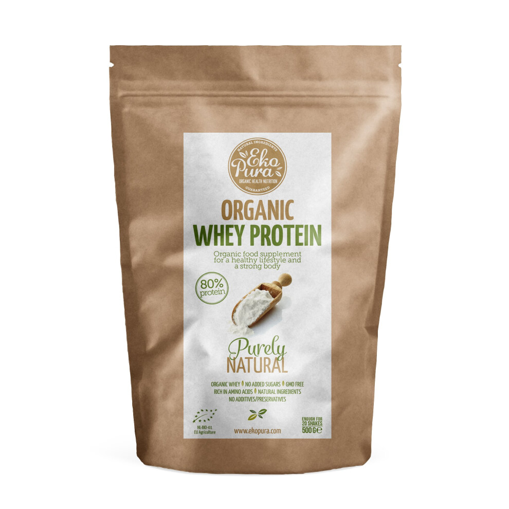Organic Whey Protein - Natural - 80% Protein, Certified Organic - 500g