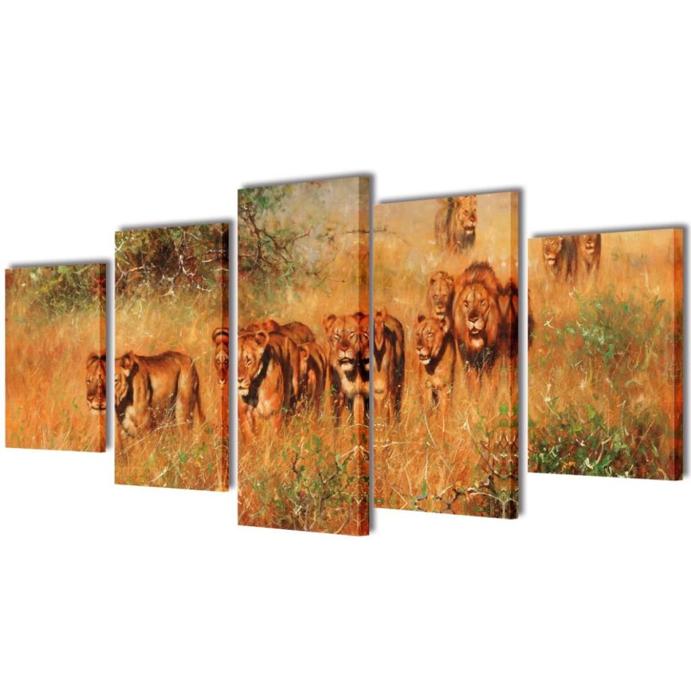 vidaXL Canvas Wall Print Set Lions 100x50cm Home Decor Picture Artwork Poster