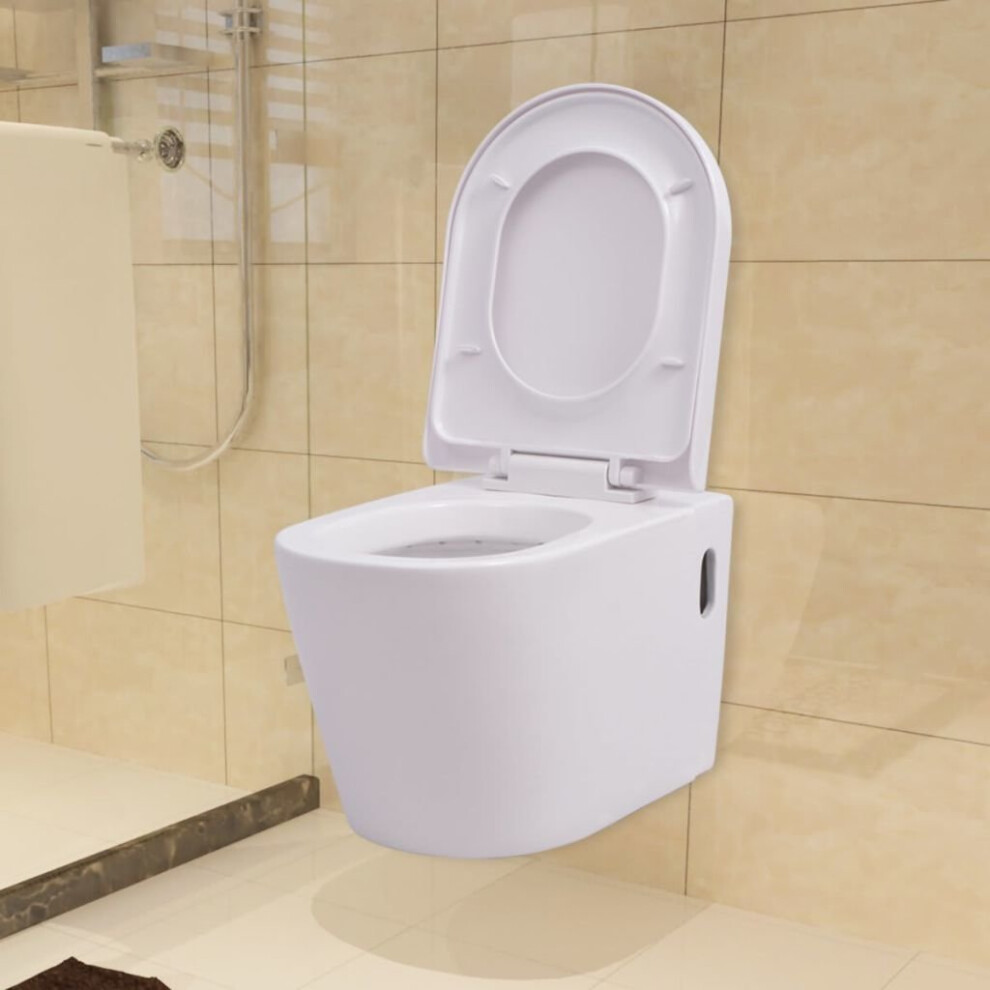 vidaXL Wall Hung Toilet Ceramic White Suspended Soft-close Bathroom Furniture