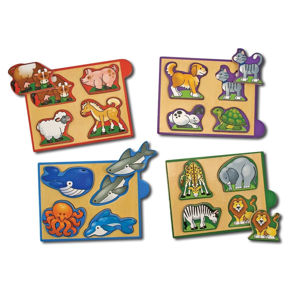 Melissa & Doug Animals Wooden Mini-Puzzle Set With Storage and Travel Case