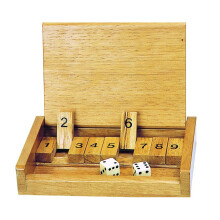 Wooden Travel Shut The Box: Compact Portable Dice Game for 1+ Players Includes 2 Dice, 9-Number Board, and Instructions
