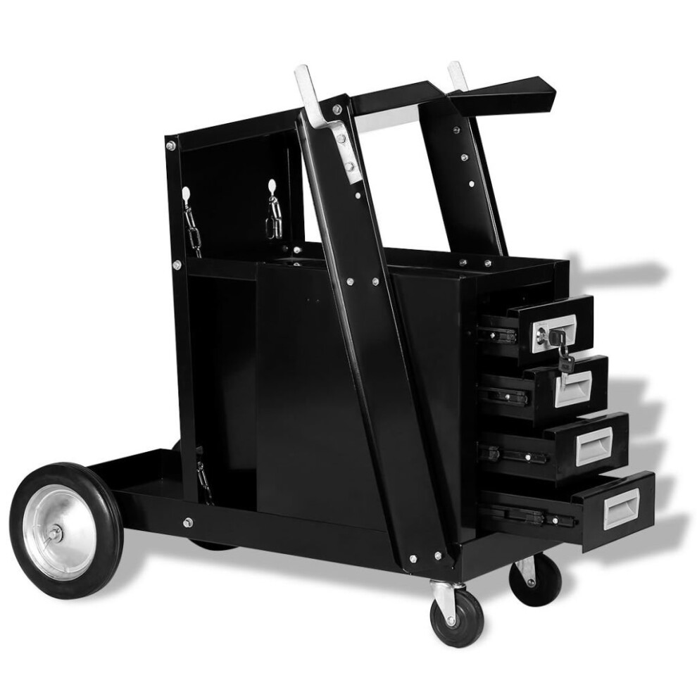 vidaXL Welding Cart with 4 Drawers Black Tool Storage Organisation Cabinet
