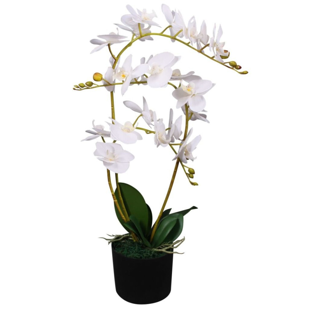 Vidaxl Artificial Orchid Plant With Pot 65Cm White Realistic Fake Flower Decor