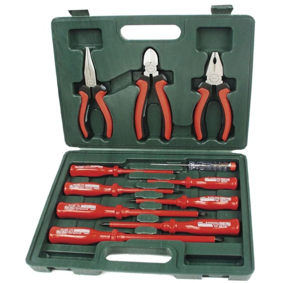 Brüder Mannesmann 11 Piece VDE Screwdriver and Pliers Set Tool w/ Case 11240