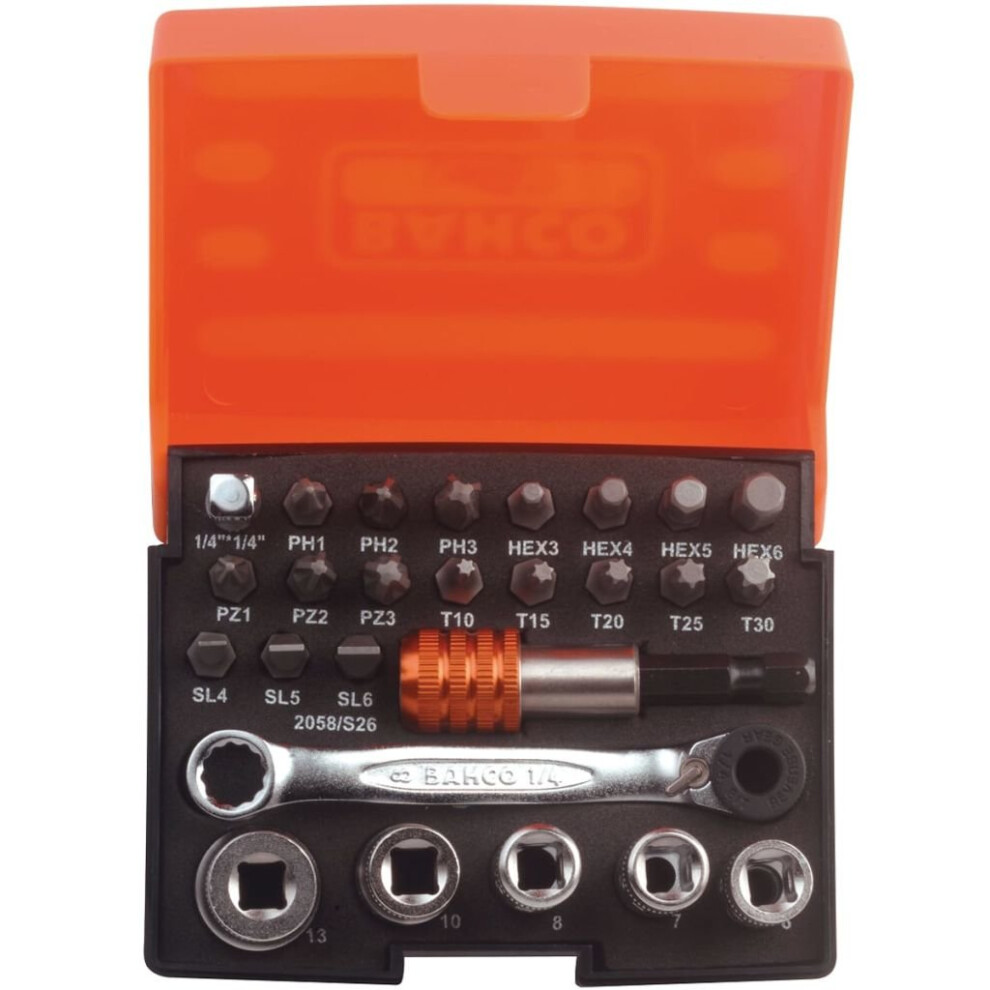 Bahco26-PieceSet1/4"Slotted,Phillips,Pozidriv,Hexagon,Torx Head Screws