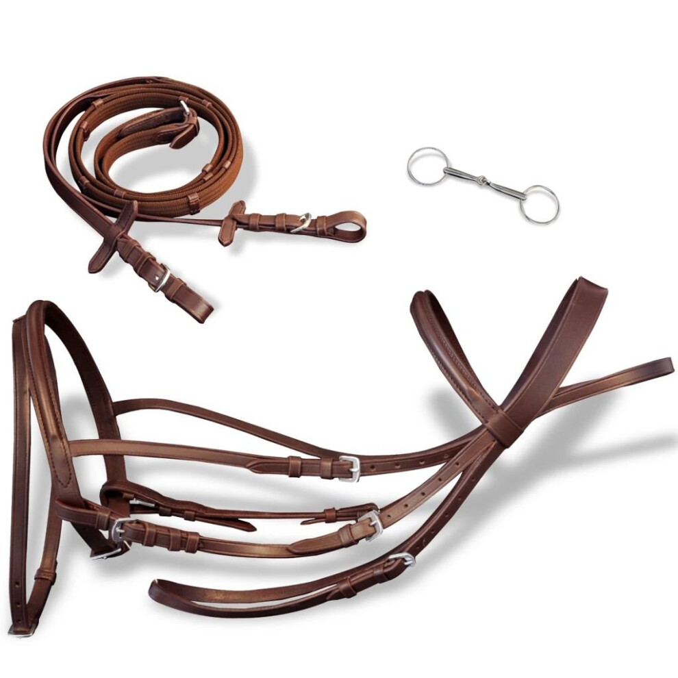 Leather Flash Bridle with Reins and Bit Brown Pony