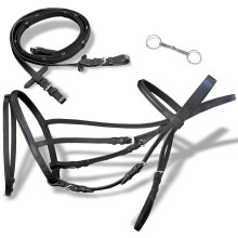 vidaXL Leather Flash Bridle with Reins and Bit Black Cob Adjustable Length