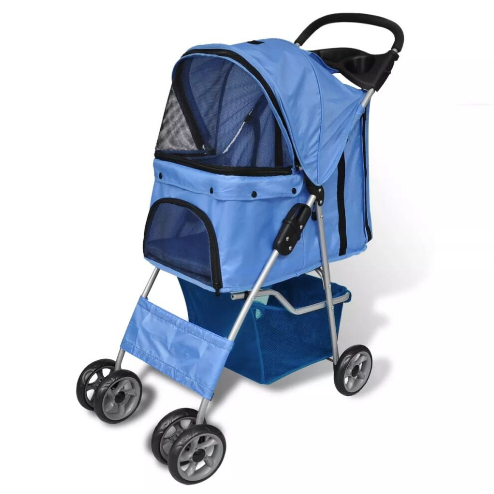 vidaXL Folding Pet Stroller Dog/Cat Travel Carrier Blue Transport Trolley