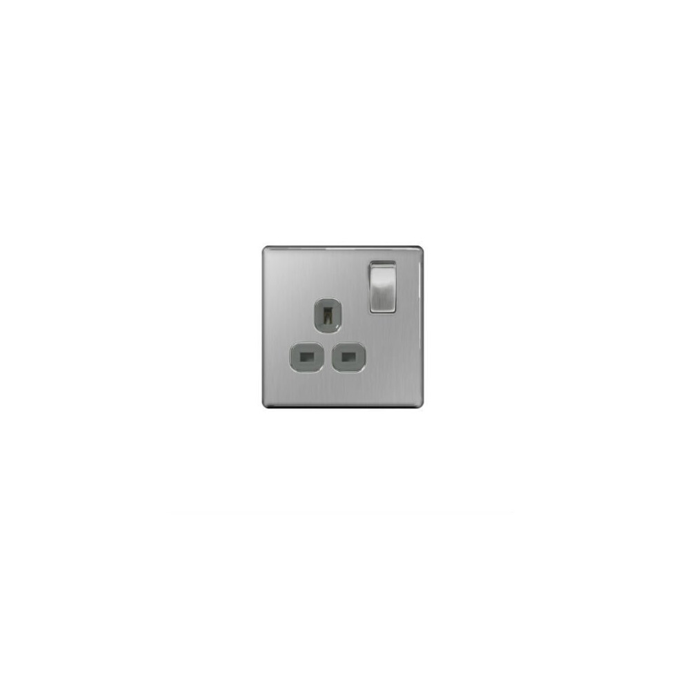 Bg Flatplate Screwless 1 Gang 13A Switched Socket Chrome (Grey Inserts) 5050765006200