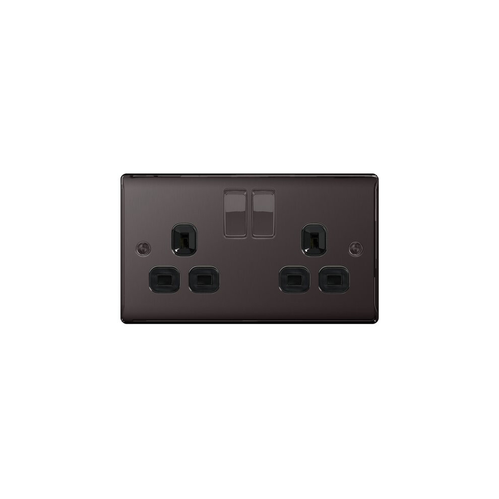 NEXUS METAL BLACK NICKEL DOUBLE SWITCHED 13A POWER SOCKET