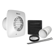 Xpelair Simply Silent DX100 with Wall Kit (300mm Telescopic Duct and External Grille) - Humidistat Square