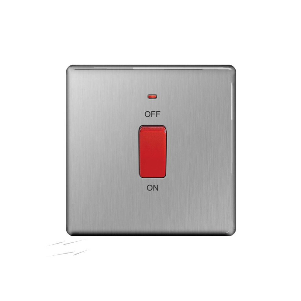 Bg Flatplate Screwless 45A Dp Switch With Neon Single Plate Brushed Steel 5050765006392