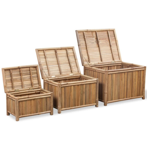 VidaXL 3-Piece Bamboo Storage Box Set - Rustic Organizer Baskets for Blankets, Knick-Knacks & Household Items