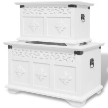vidaXL Two Piece Storage Chest Box Cabinet Bench Table Set Home Furniture White