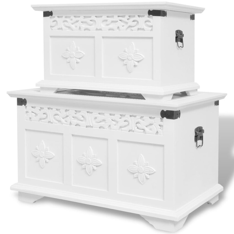 vidaXL Two Piece Storage Chest Box Cabinet Bench Table Set Home Furniture White