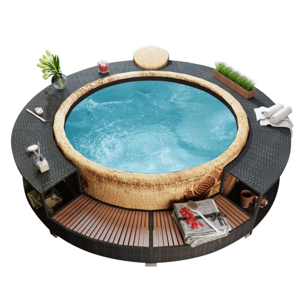 vidaXL Black Poly-Rattan Spa Surround | Rattan Hot Tub Surround