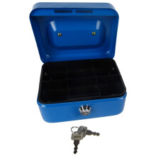 Hyfive 6" Blue Steel Petty Cash Box Money Holder Security Safe With Keys & Tray
