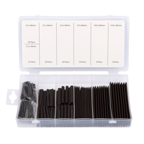 BlueSpot Heat Shrink Tubing Sleeving Black Assorted 127pc Electrical Insulation Wire Wrap
