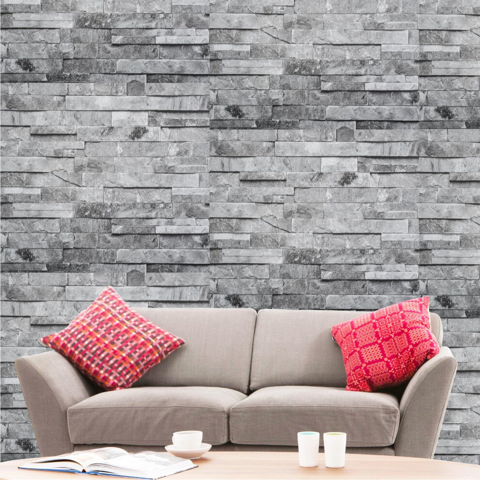 Hyfive - Wallpaper 3D Brick Effect - Natural - Grey Stone Colour - 10 x 0.53 m