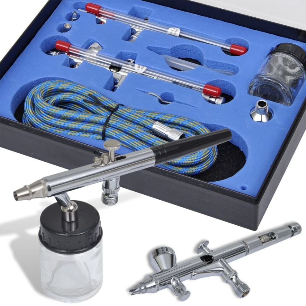 Vidaxl Airbrush Set 2 Spray Guns Air Hose Spanner Dropper Glass Jar Adaptor