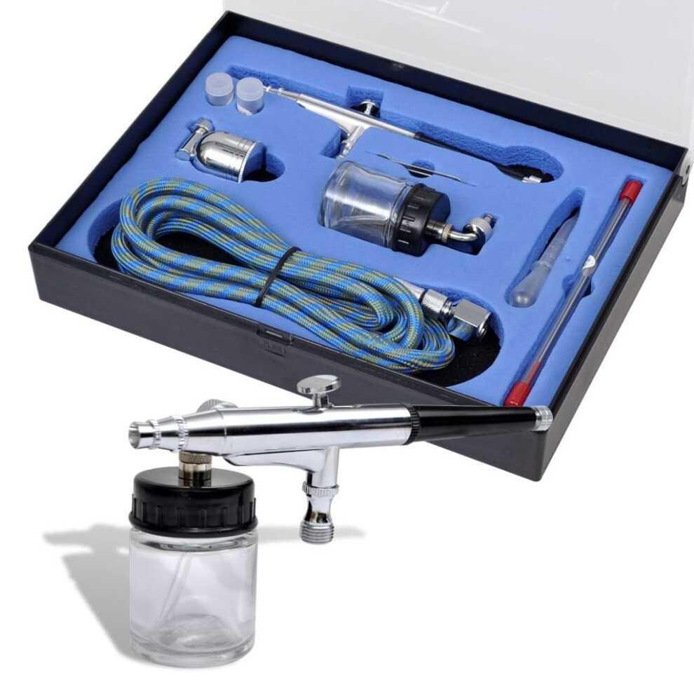 vidaXL Airbrush Set 0.2/0.3/0.5 mm Nozzles Air Hose Spanner Dropper Glass Jar