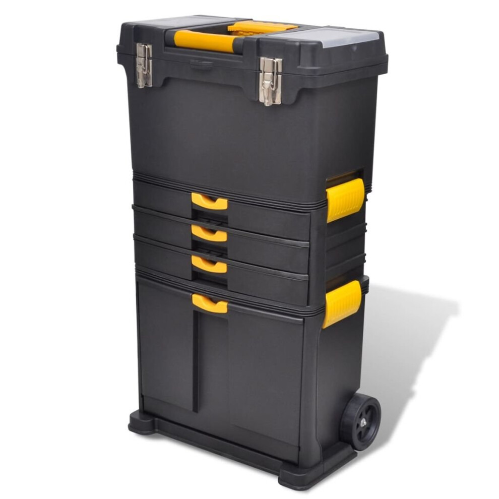 vidaXL Tool Case Chest Plastic Portable Storage Cabinet Carrier Trolley Cart