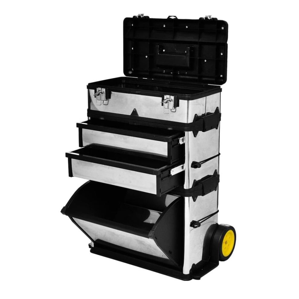 vidaXL 3-Part Rolling Tool Box with 2 Wheels Transport Carrier Organiser Case
