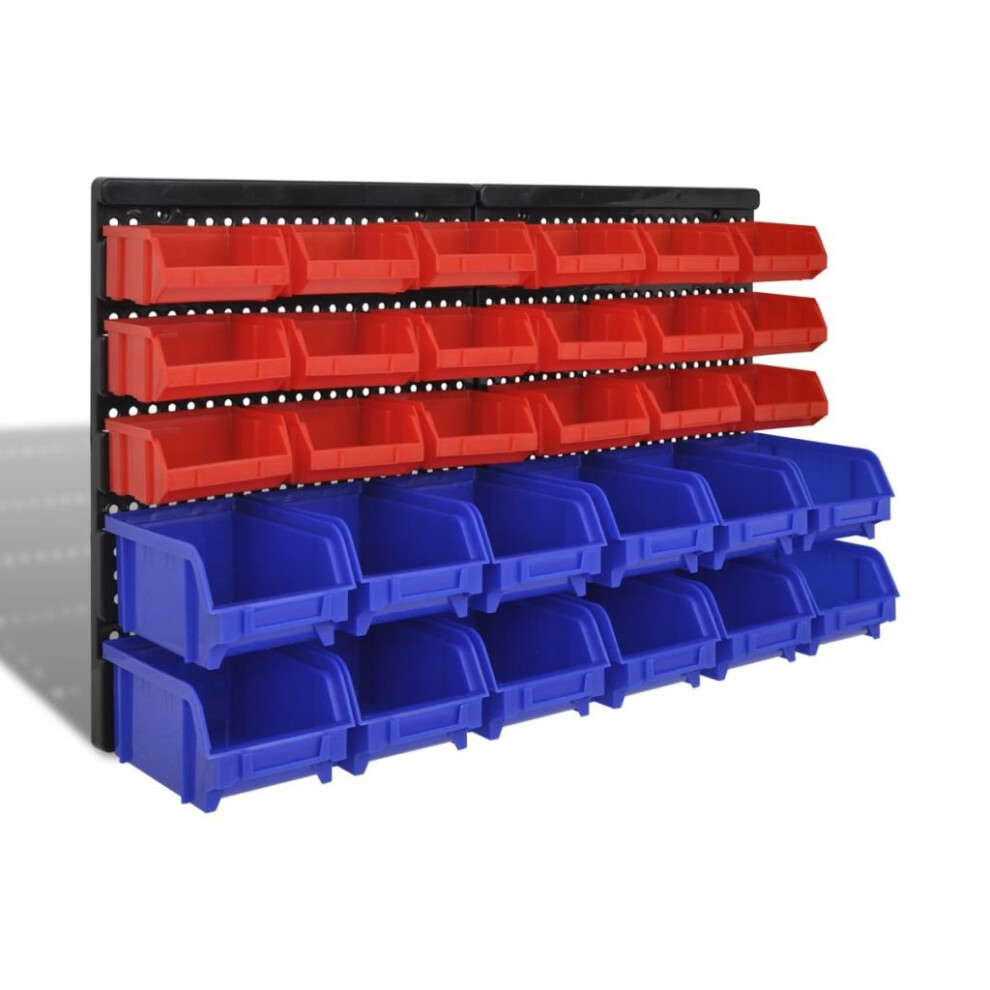 vidaXL Wall Mounted Garage Plastic Storage Bin Set 30 pcs Blue & Red Cabinet