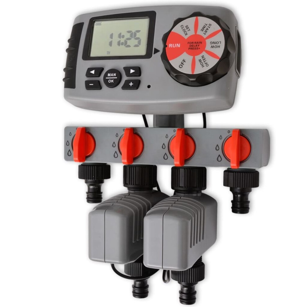 vidaXL Automatic Irrigation Water Timer Controller with 4 Stations 3 V Garden