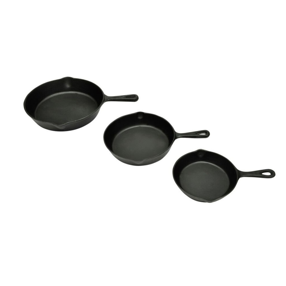 Set Of 3 BBQ Pans Cast Iron Skillet Grill Pan Round 17/21/27cm Barbeque