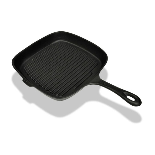 VidaXL BBQ Pan Ribbed Griddle Bottom Cast Iron Skillet Grill Barbeque Kitchen