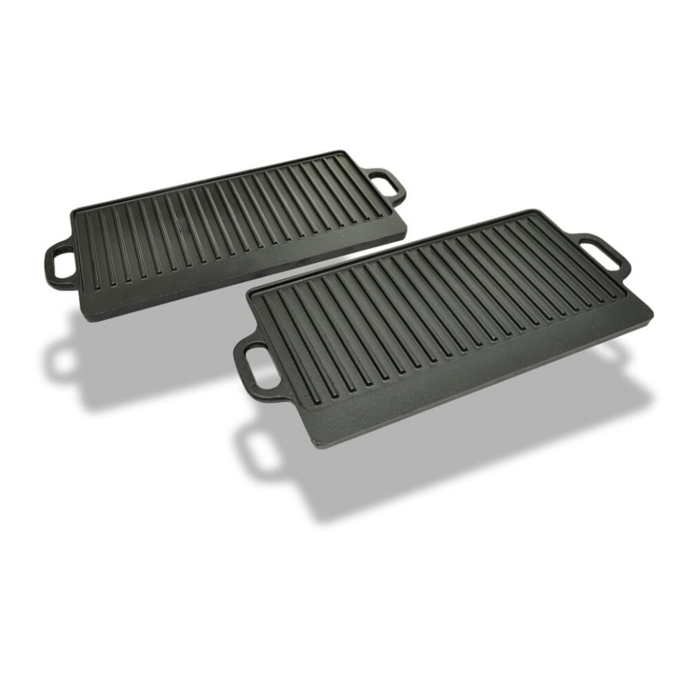 vidaXL Grill Platter 2 pcs Cast Iron Reversible 38x23 cm