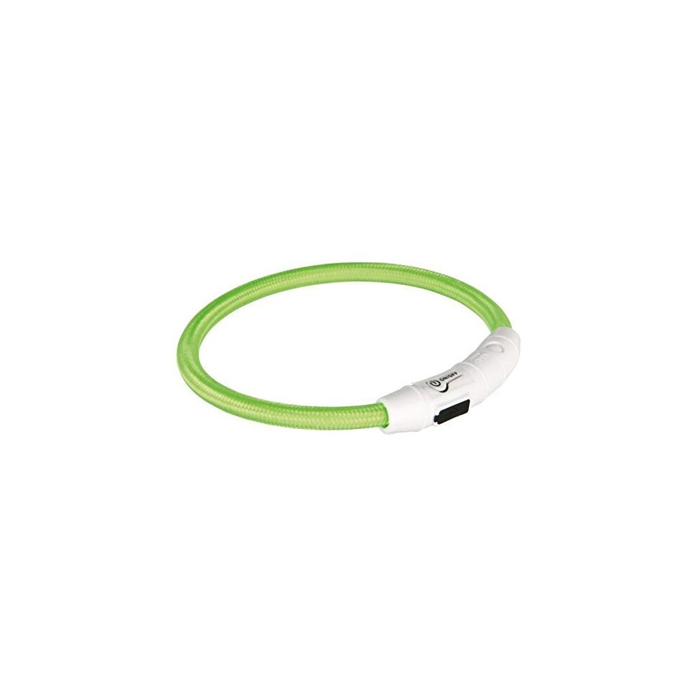 Trixie Flash Light Ring - Dog Safety Collar - Usb (35cm) - Flashing Green -  usb collar dog light flashing ring trixie green rechargable sizes