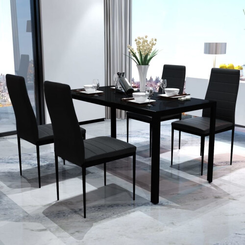 VidaXL vidaXL Contemporary Dining Table & Chairs | Black 5-Piece Dining Set